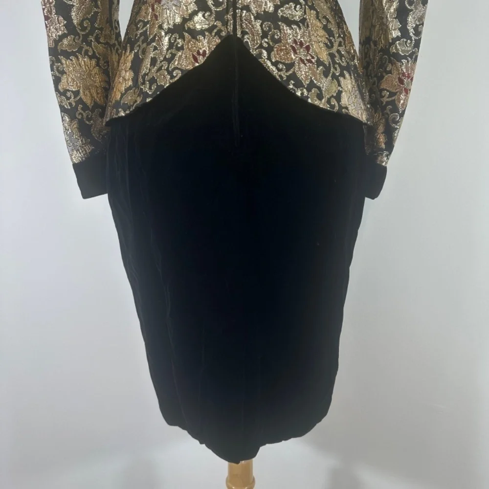 VTG JESSICA McCLINTOCK Velvet Brocade Party Dress Puff Black Gold Ball Gown 10